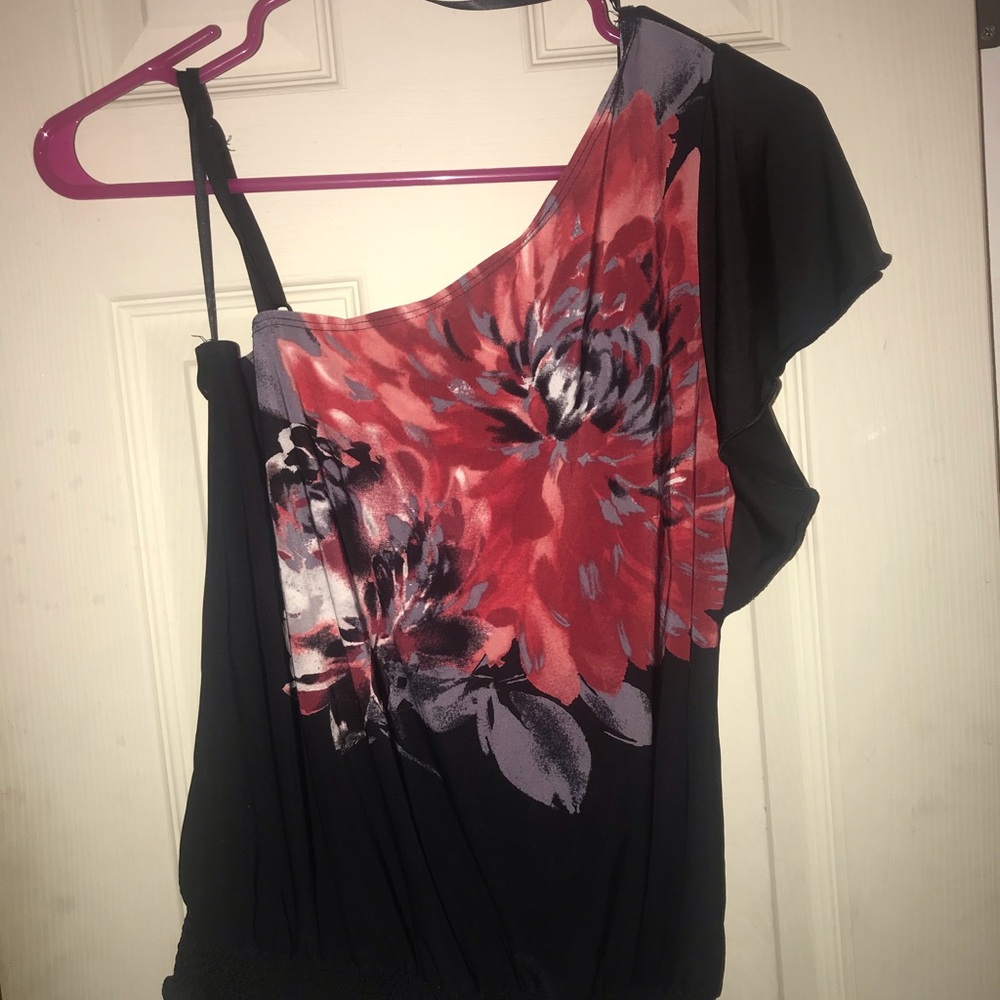 Black shirt with red flower